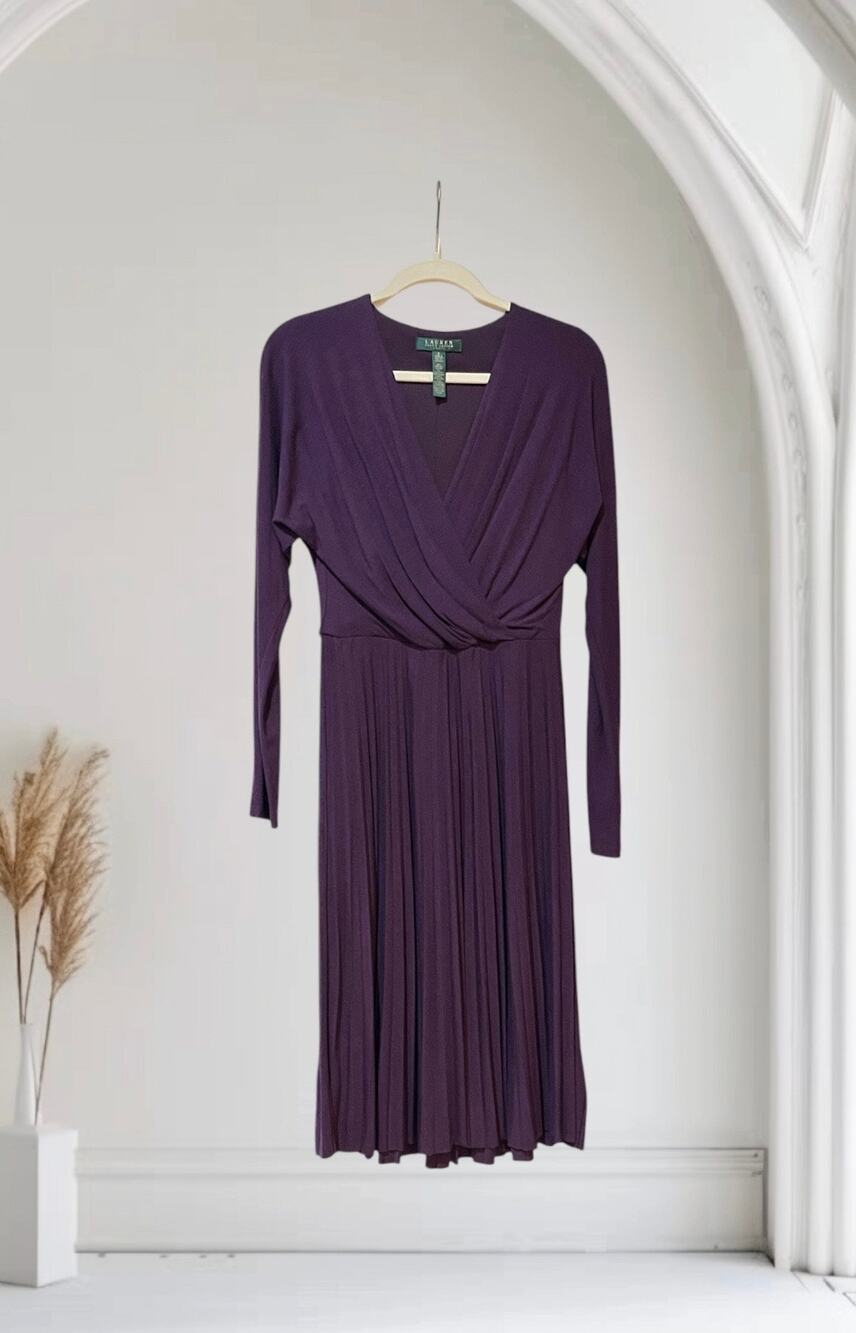 Lauren Ralph Lauren purple long-sleeve pleated dress Size 6